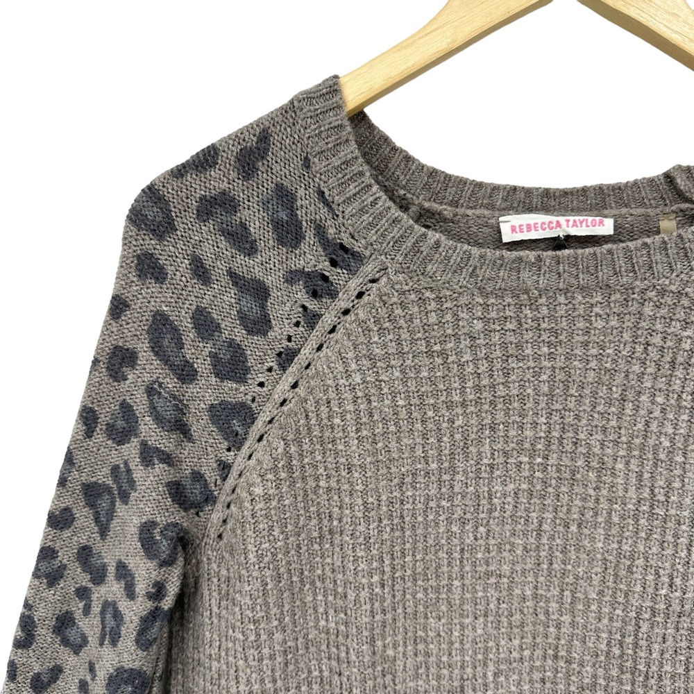 REBECCA TAYLOR Sweater Animal Print Wool Cashmere Nylon Pullover Brown - Picture 3 of 8